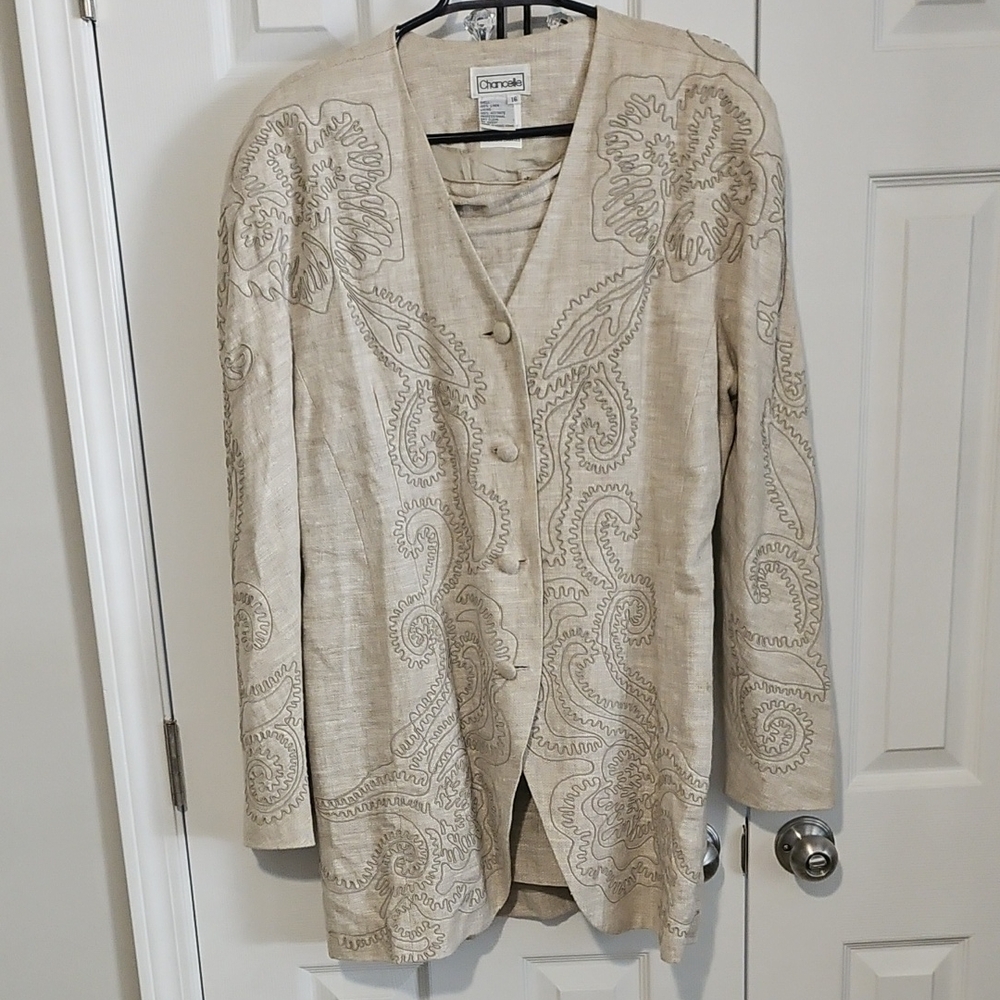 Brocade Light Tan Linen Suit
